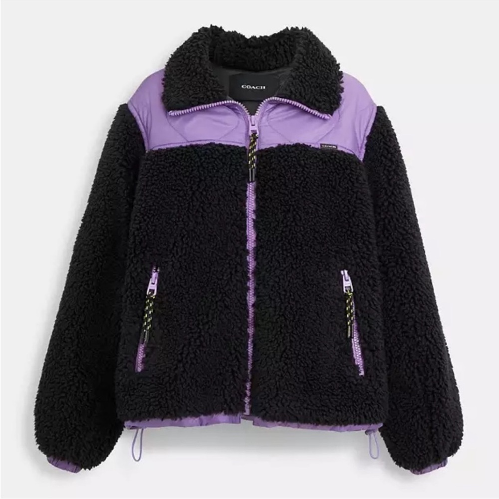 Coach Quilted Sherpa Zip Up PURPLE/BLACK NWT  🏷️Small